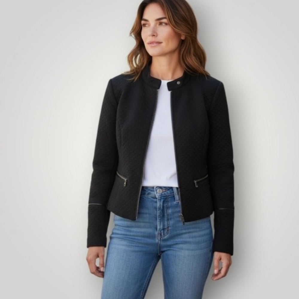 Banana Republic Black Quilted PufferMoto Jacket  M Lightweight Coat Jacket
